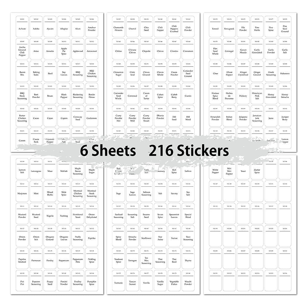 6 Sheets DIY Spice Storage Jar Labels Stickers Decals Kit