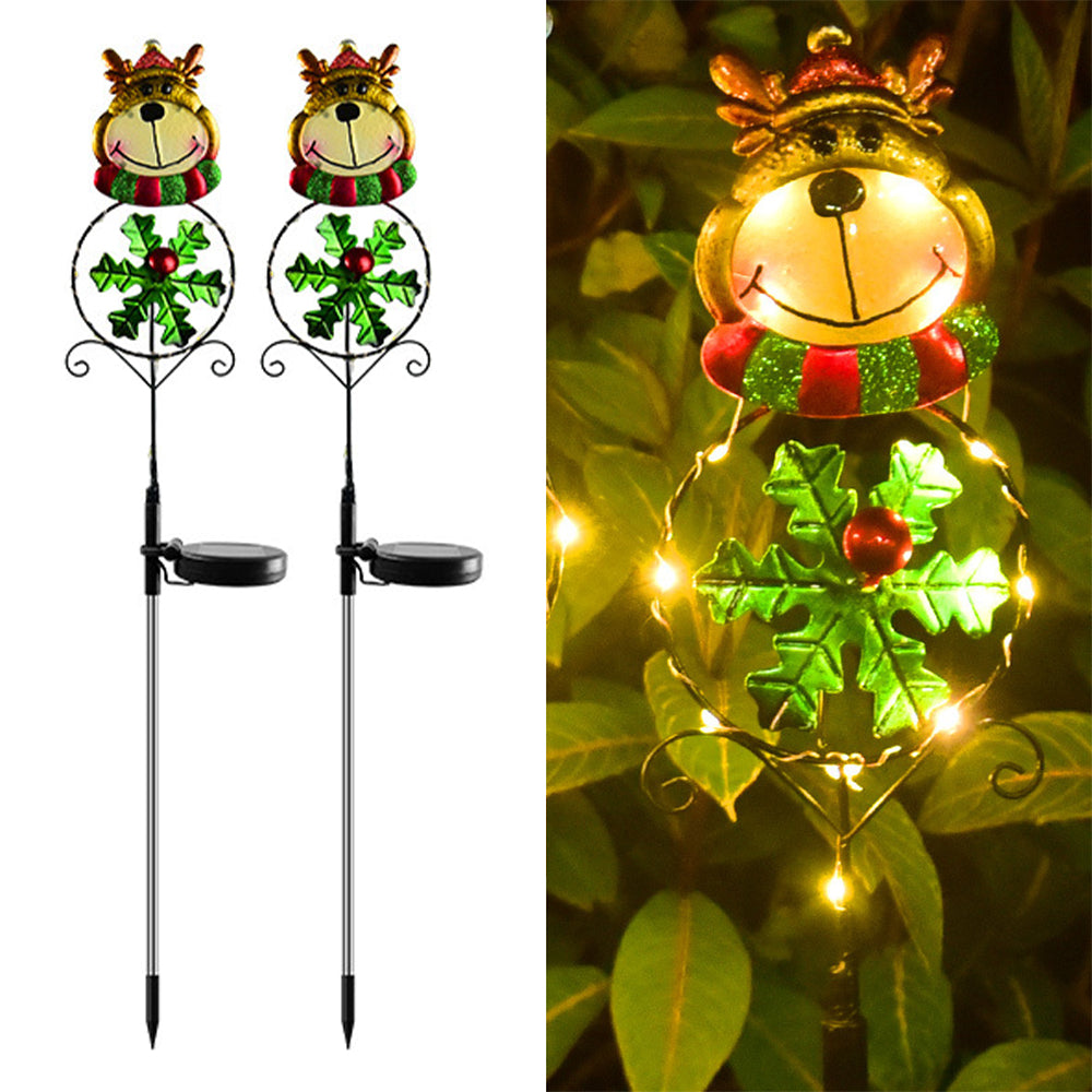 Solar Firework Light 2Pcs Solar Power Garden Stake Lights Santa Christmas Theme -Elk