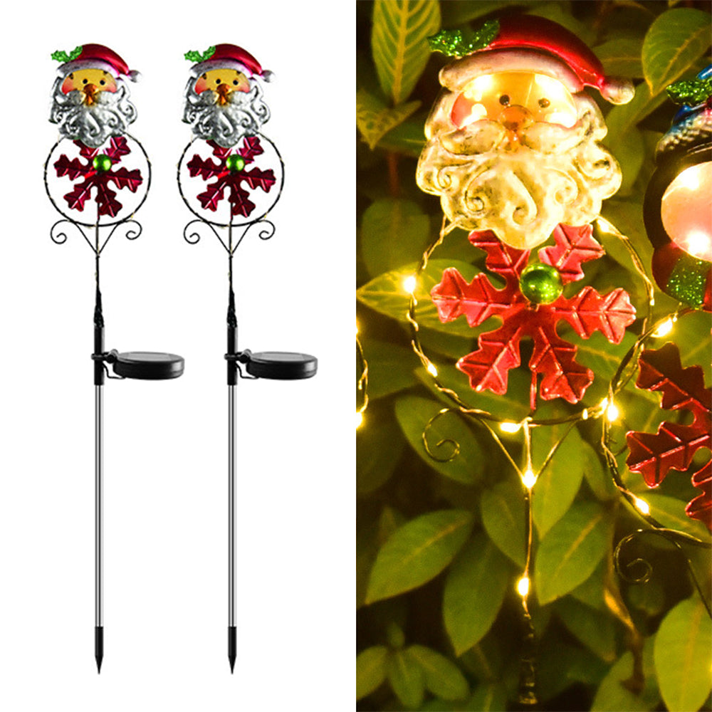 Solar Firework Light 2Pcs Solar Power Garden Stake Lights Santa Christmas Theme -Santa Claus