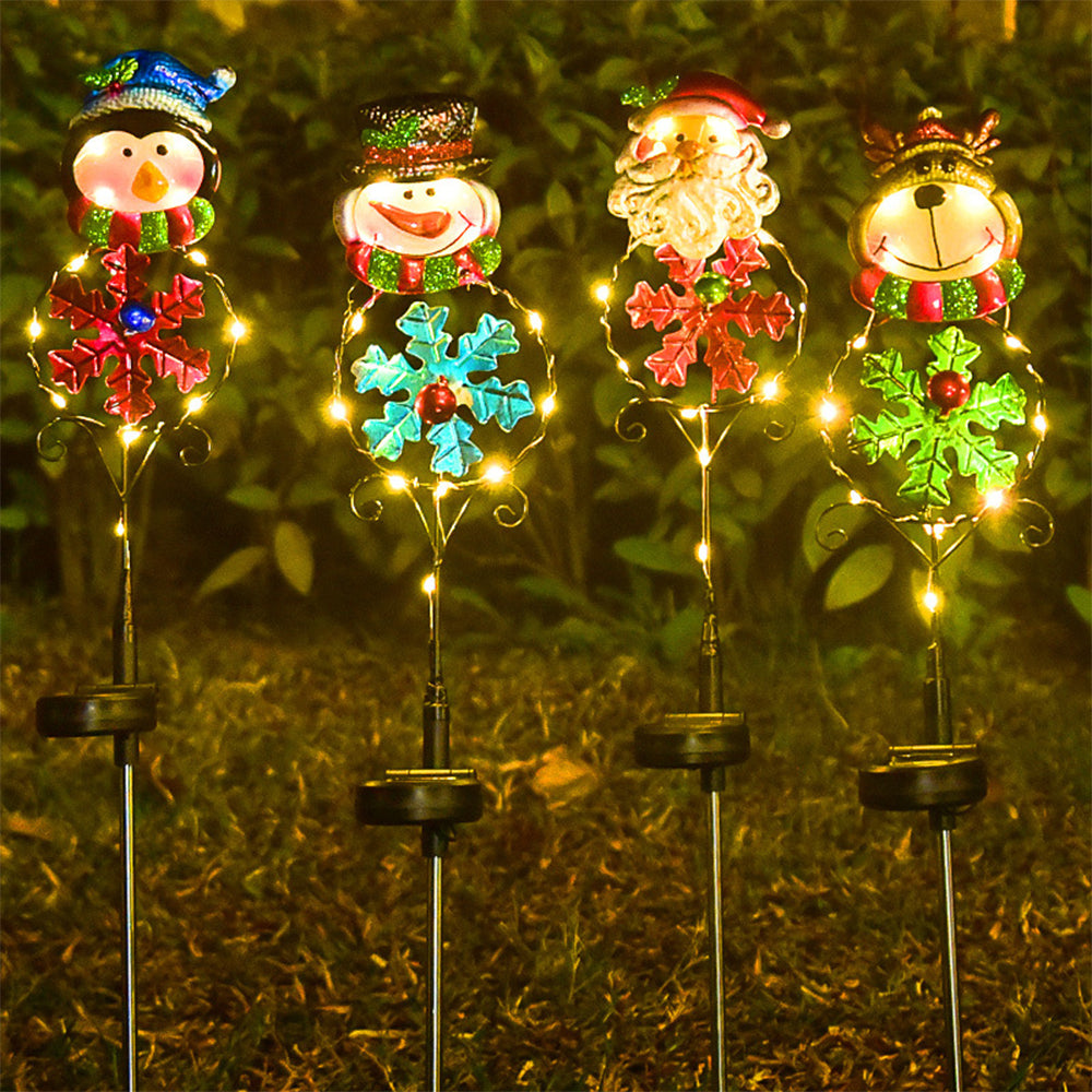 Solar Firework Light 2Pcs Solar Power Garden Stake Lights Santa Christmas Theme -Snowman