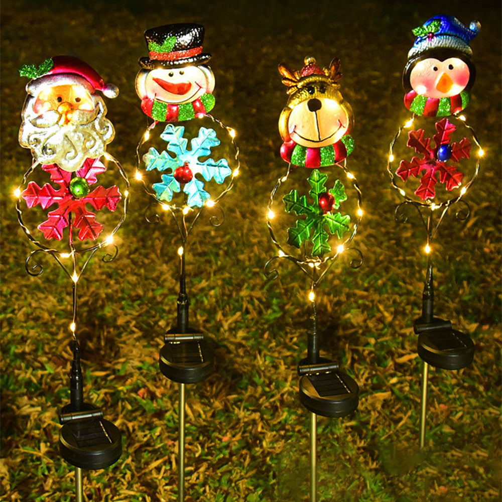 Solar Firework Light 2Pcs Solar Power Garden Stake Lights Santa Christmas Theme -Snowman