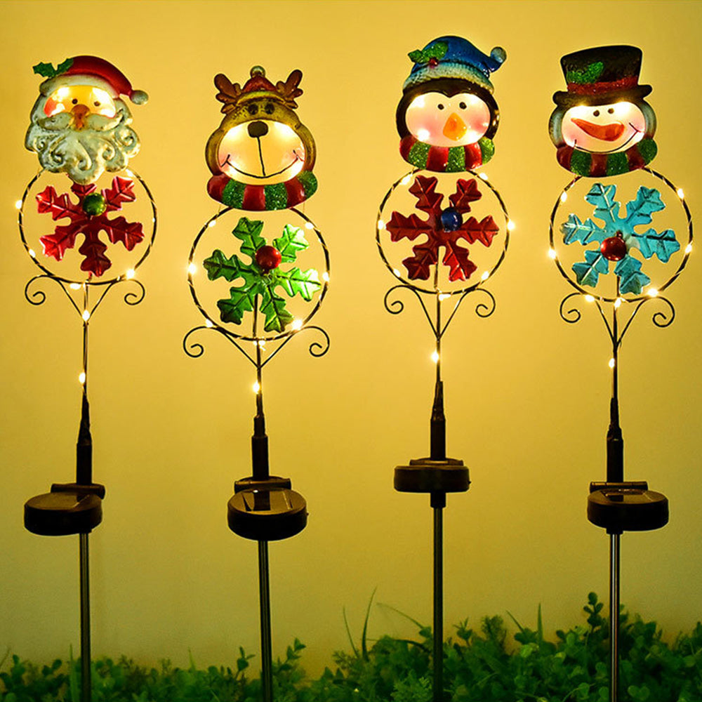 Solar Firework Light 2Pcs Solar Power Garden Stake Lights Santa Christmas Theme -Snowman