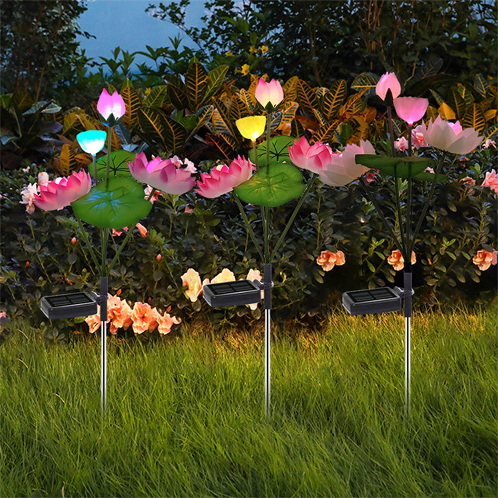 Color-Changing LED Solar Powered Lotus Flower Lights Yard Garden Decor Pink