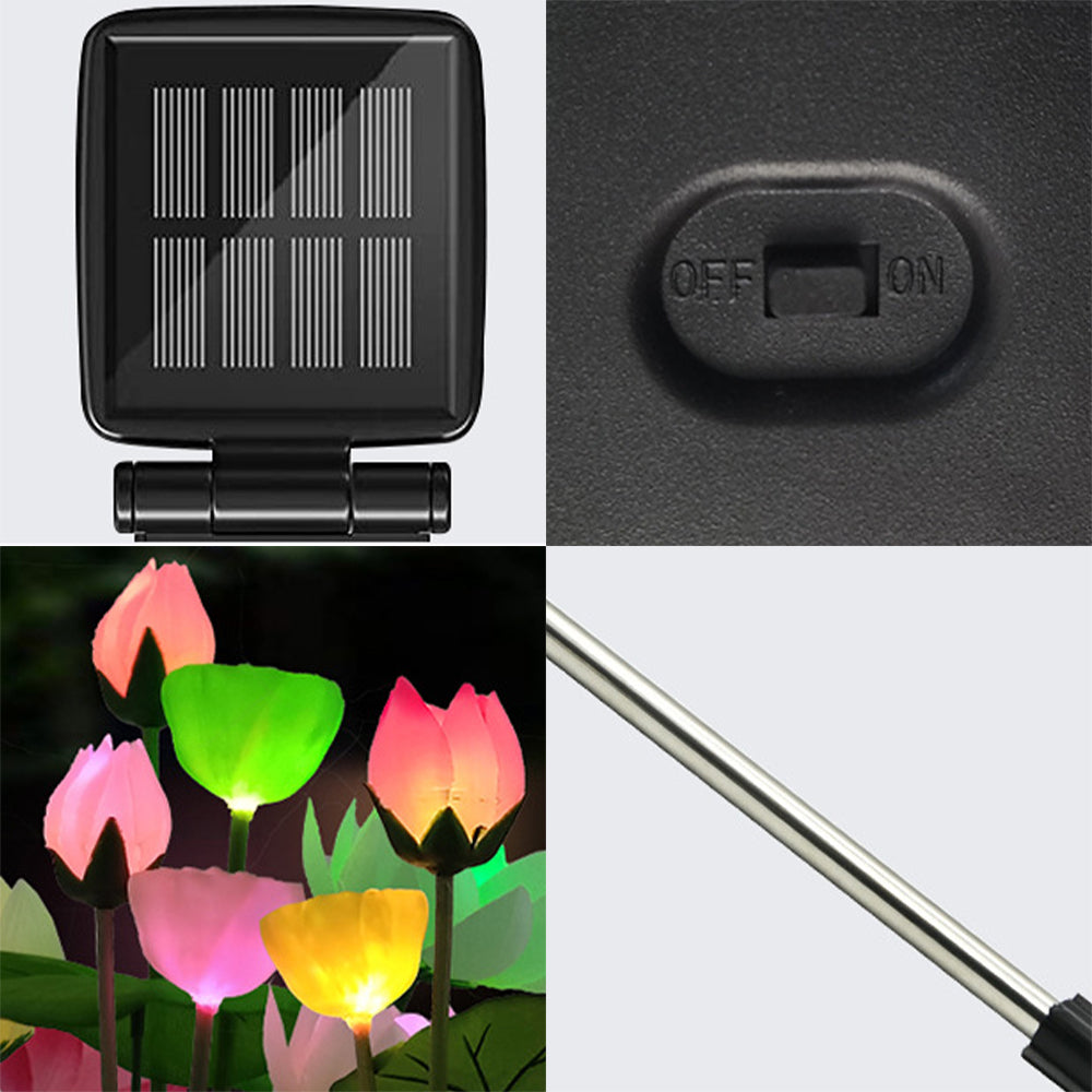 Color-Changing LED Solar Powered Lotus Flower Lights Yard Garden Decor Pink