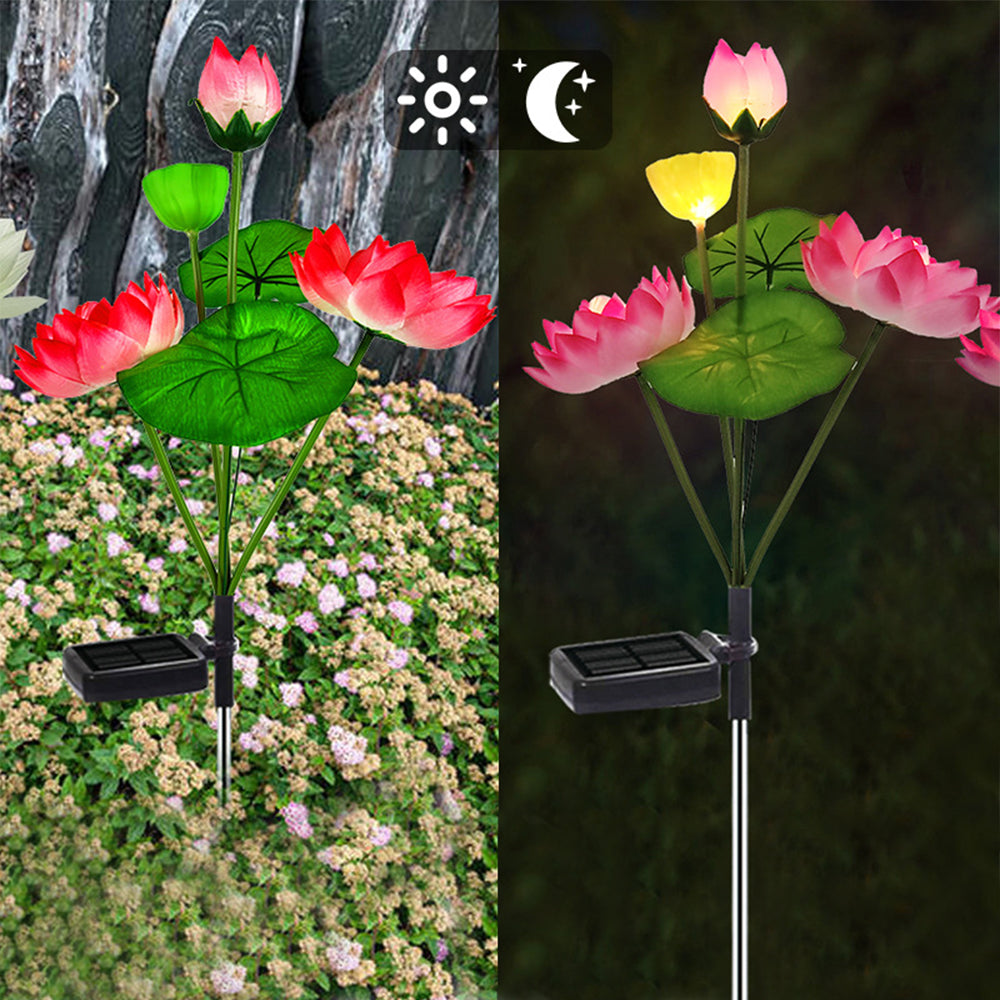 Color-Changing LED Solar Powered Lotus Flower Lights Yard Garden Decor Pink