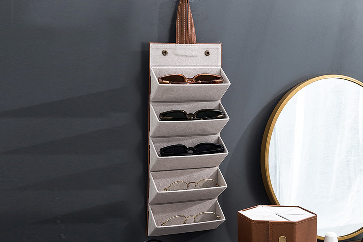 Sunglasses Organizer 5 Slots Hanging Glasses Case Multiple Pairs Eyeglasses Storage Box for Home Travel Outdoor-Style 2