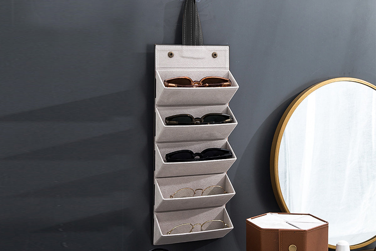 Sunglasses Organizer 5 Slots Hanging Glasses Case Multiple Pairs Eyeglasses Storage Box for Home Travel Outdoor-Style 3