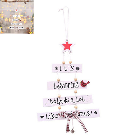 Wooden Xmas Tree Hanging Ornaments Christmas Tree Hanging Decor for Tree Wall Window Home Fireplace -White