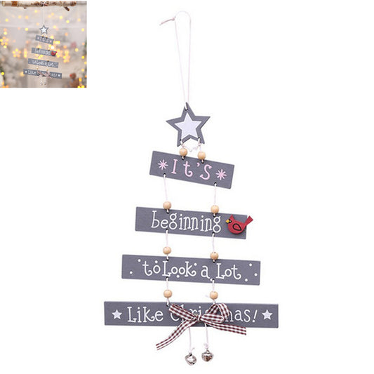 Wooden Xmas Tree Hanging Ornaments Christmas Tree Hanging Decor for Tree Wall Window Home Fireplace -Grey