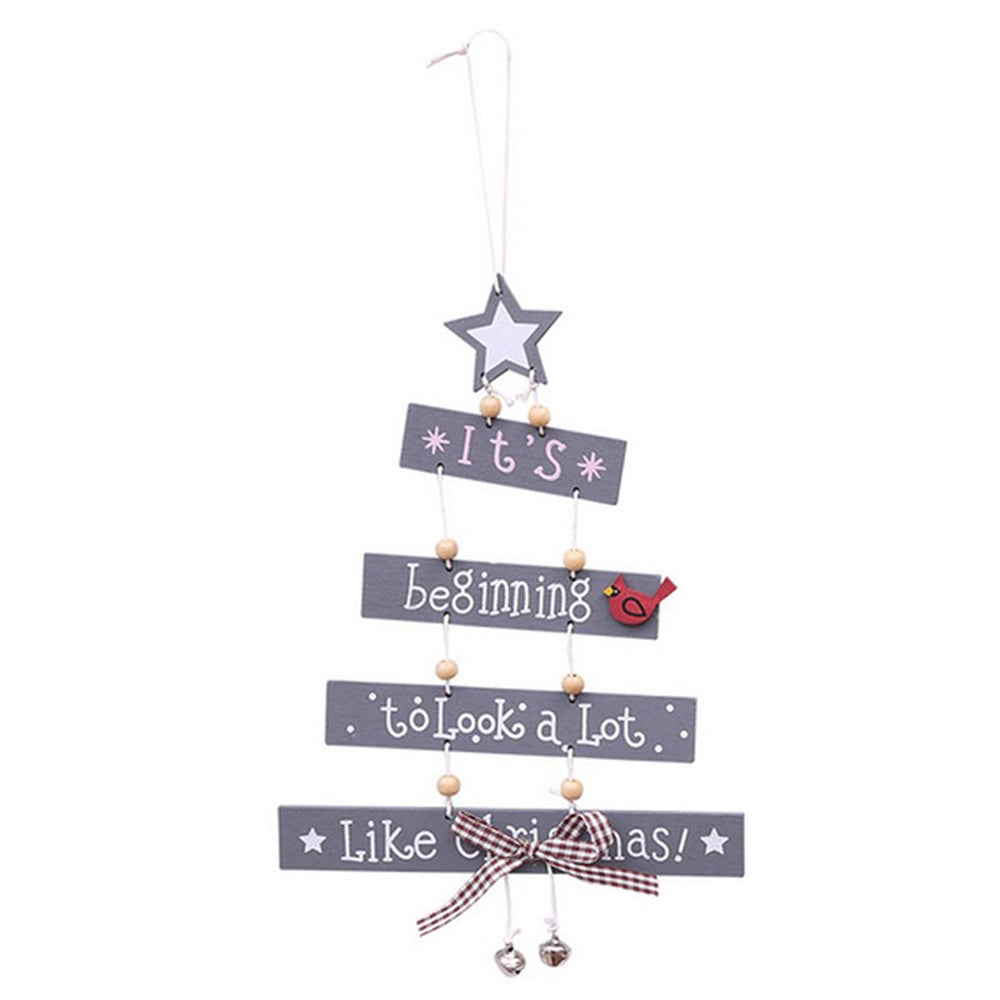 Wooden Xmas Tree Hanging Ornaments Christmas Tree Hanging Decor for Tree Wall Window Home Fireplace -Grey