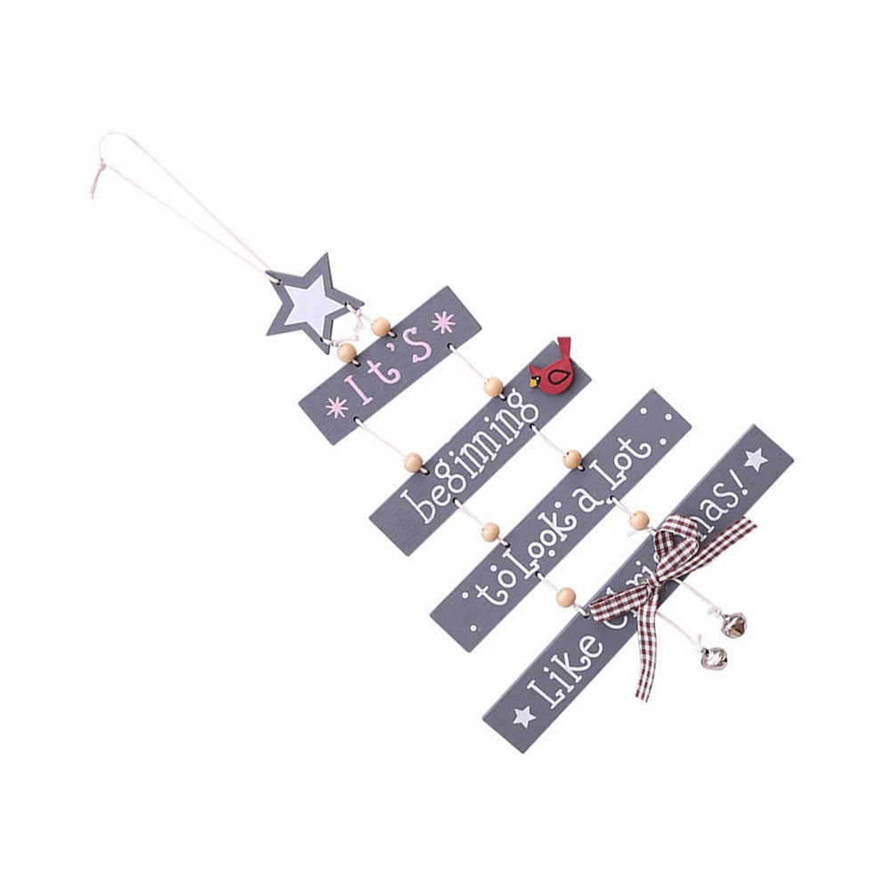 Wooden Xmas Tree Hanging Ornaments Christmas Tree Hanging Decor for Tree Wall Window Home Fireplace -Grey