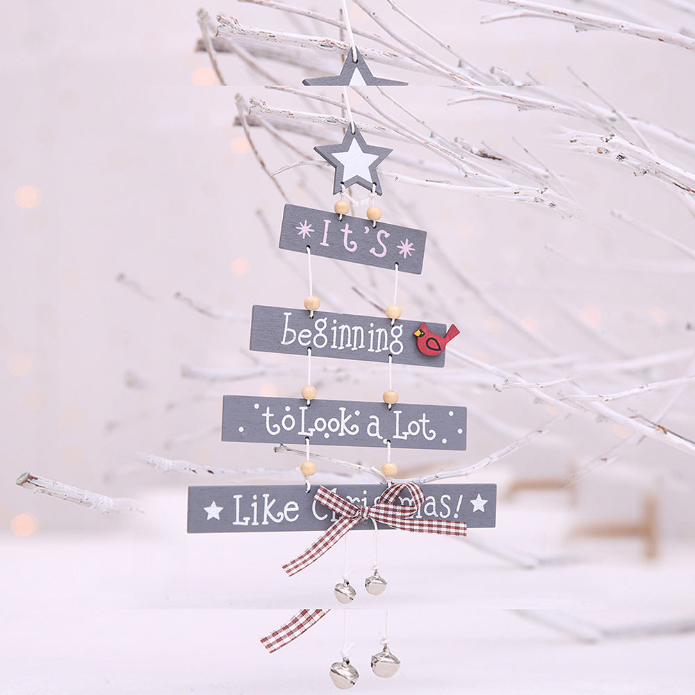 Wooden Xmas Tree Hanging Ornaments Christmas Tree Hanging Decor for Tree Wall Window Home Fireplace -Grey
