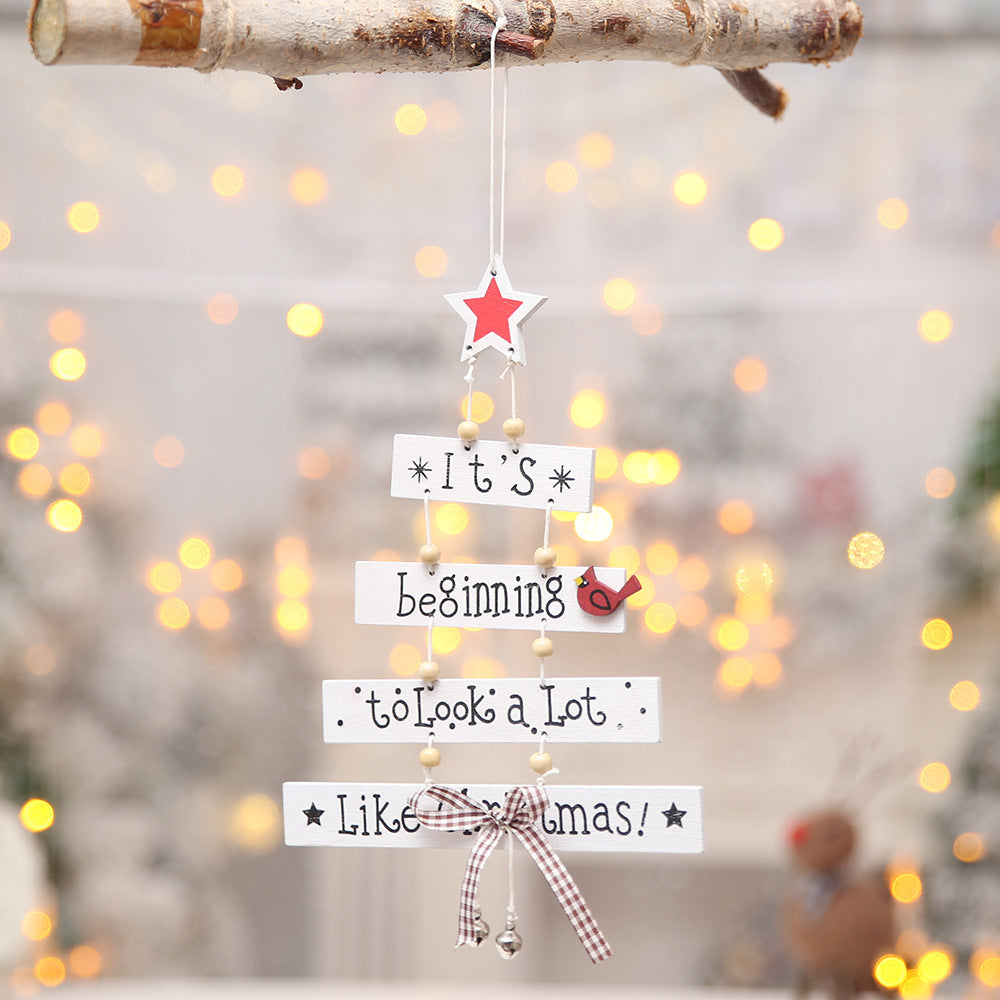 Wooden Xmas Tree Hanging Ornaments Christmas Tree Hanging Decor for Tree Wall Window Home Fireplace -White