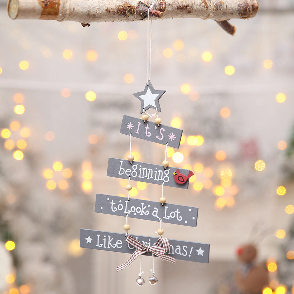 Wooden Xmas Tree Hanging Ornaments Christmas Tree Hanging Decor for Tree Wall Window Home Fireplace -Grey