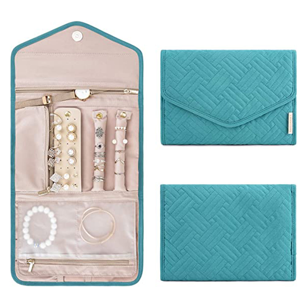 Foldable Jewelry Case Jewellery Pouch For Journey Organiser Travel -Blue