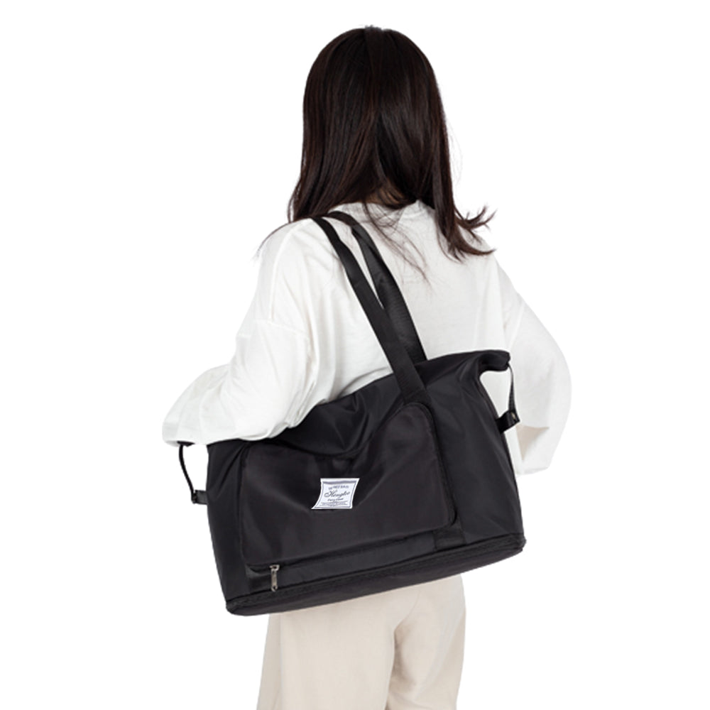 Large Capacity Collapsible Travel Bag Expandable Waterproof Duffel Bag -Black