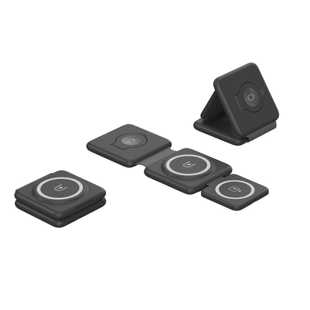 Foldable Wireless Charger 3 in 1 Magnetic Wireless Charging Station for Travel -Black