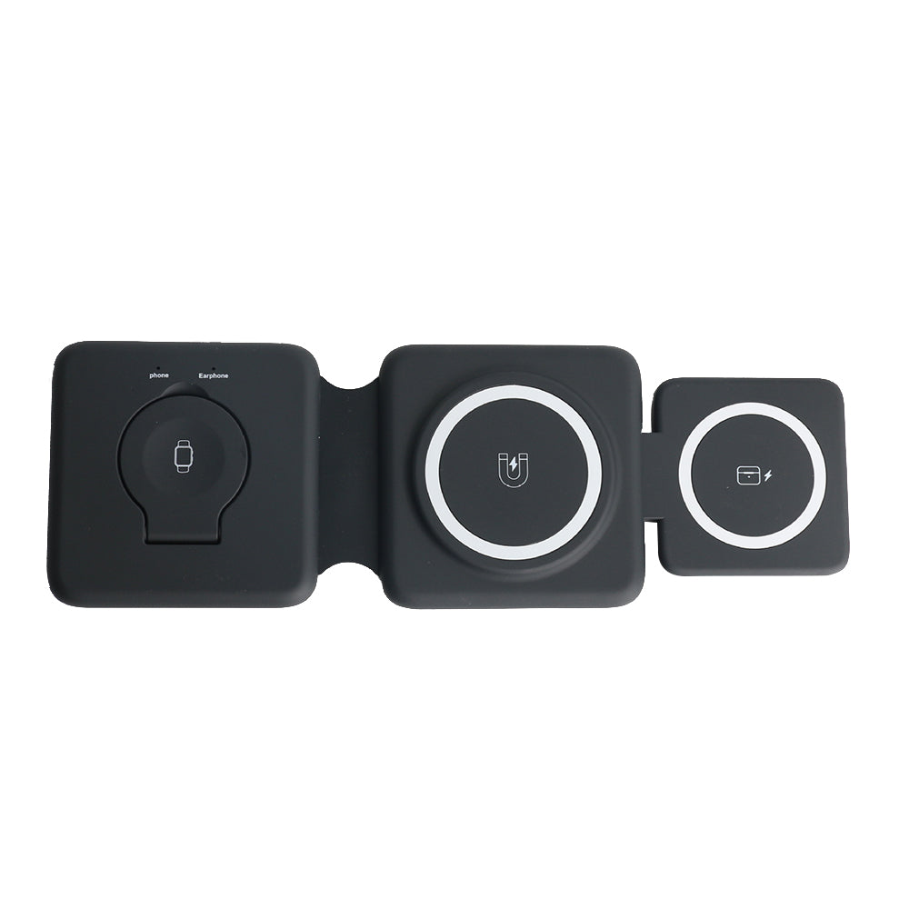 Foldable Wireless Charger 3 in 1 Magnetic Wireless Charging Station for Travel -Black