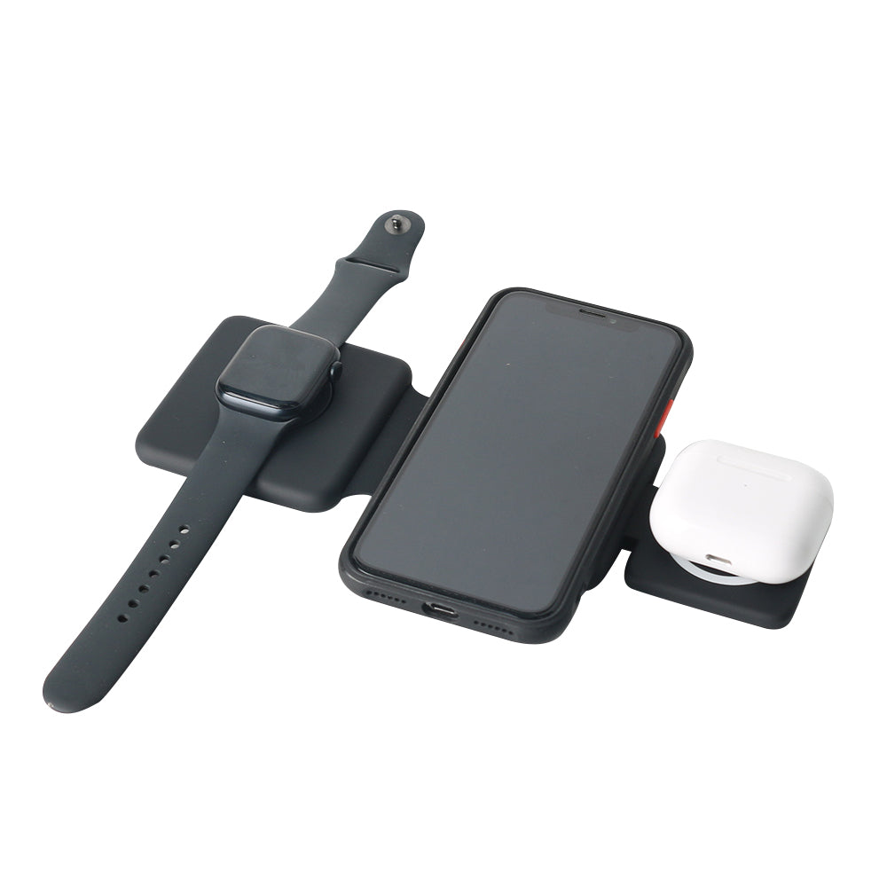 Foldable Wireless Charger 3 in 1 Magnetic Wireless Charging Station for Travel -Black
