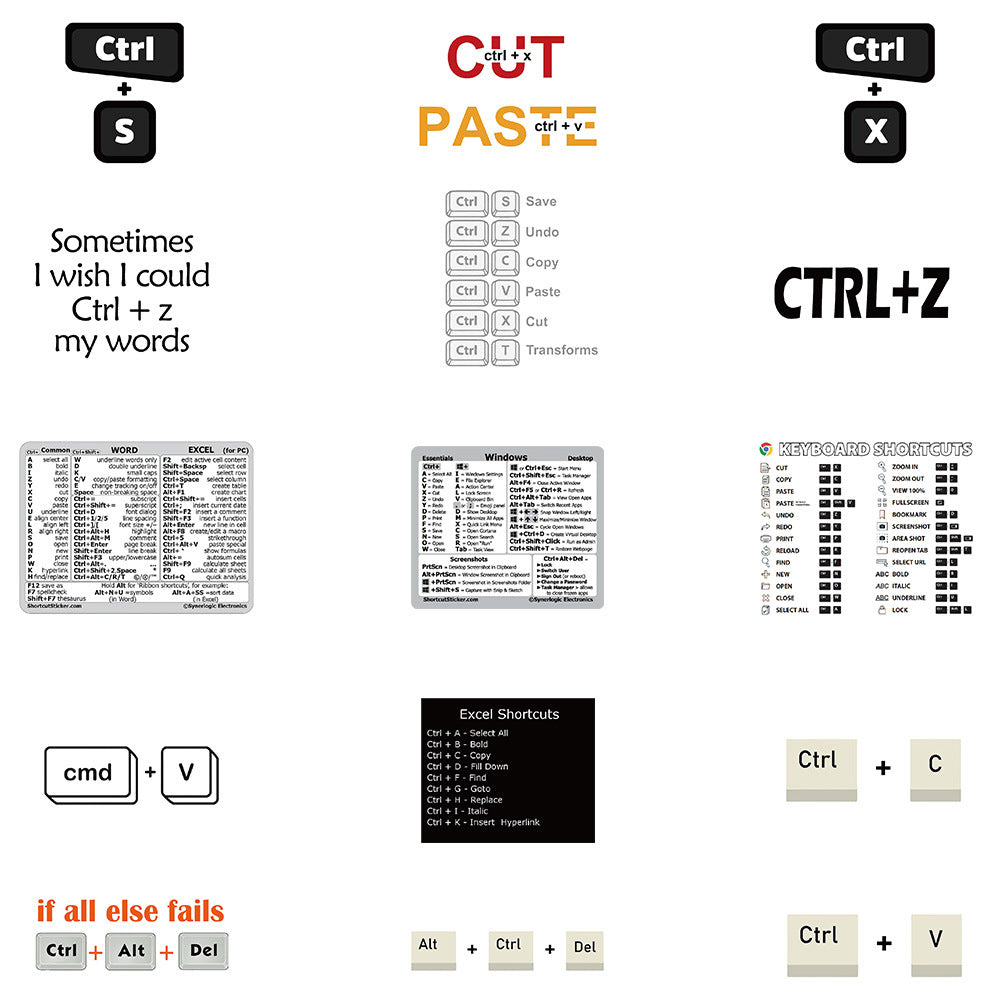 2 Set 30Pcs Laptop Keyboard Shortcuts Stickers DIY Phone Shortcuts Decals