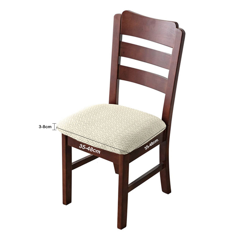 4pcs Dining Chair Seat Cover Jacquard Removable Elastic Cushion Slipcover -Beige