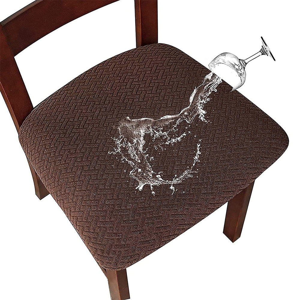 Dining Chair Seat Cover Jacquard Removable Elastic Cushion Slipcover -Coffee