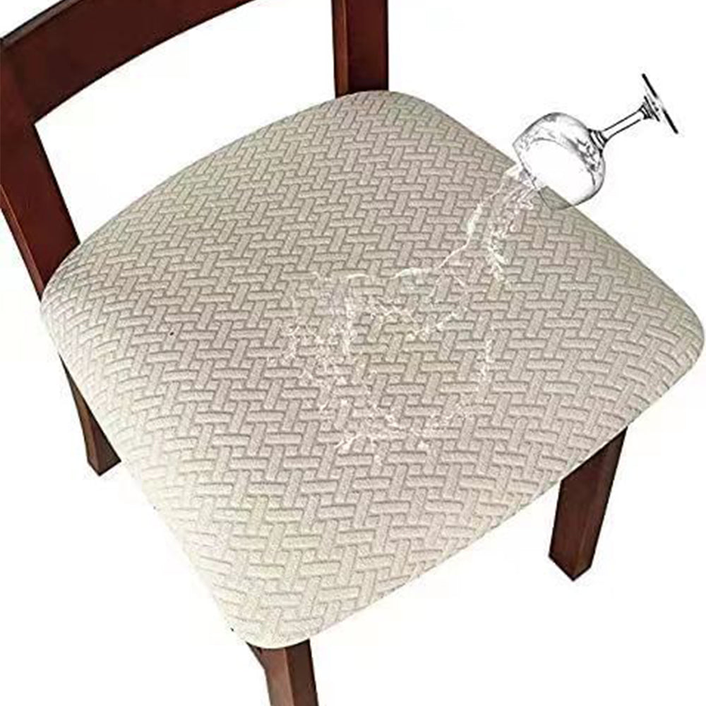 4pcs Dining Chair Seat Cover Jacquard Removable Elastic Cushion Slipcover -Beige