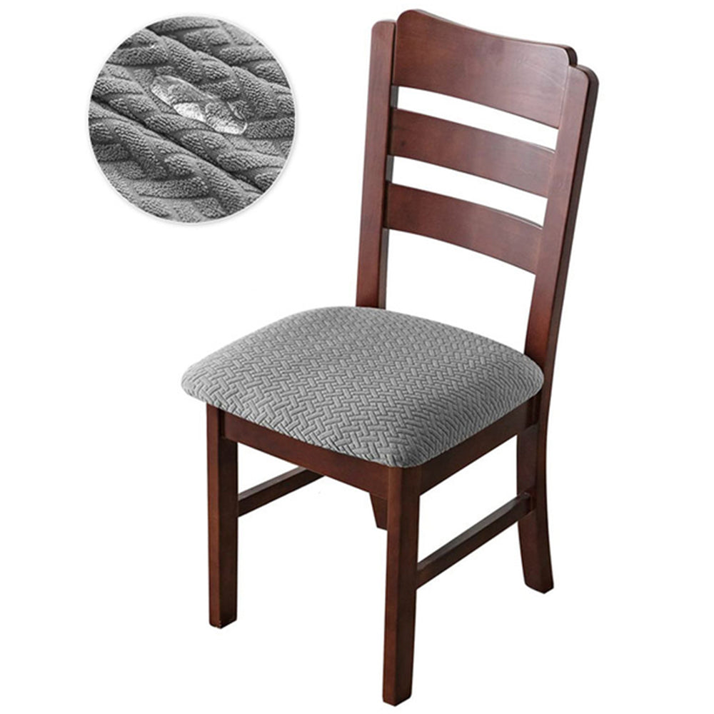 4pcs Dining Chair Seat Cover Jacquard Removable Elastic Cushion Slipcover -Grey