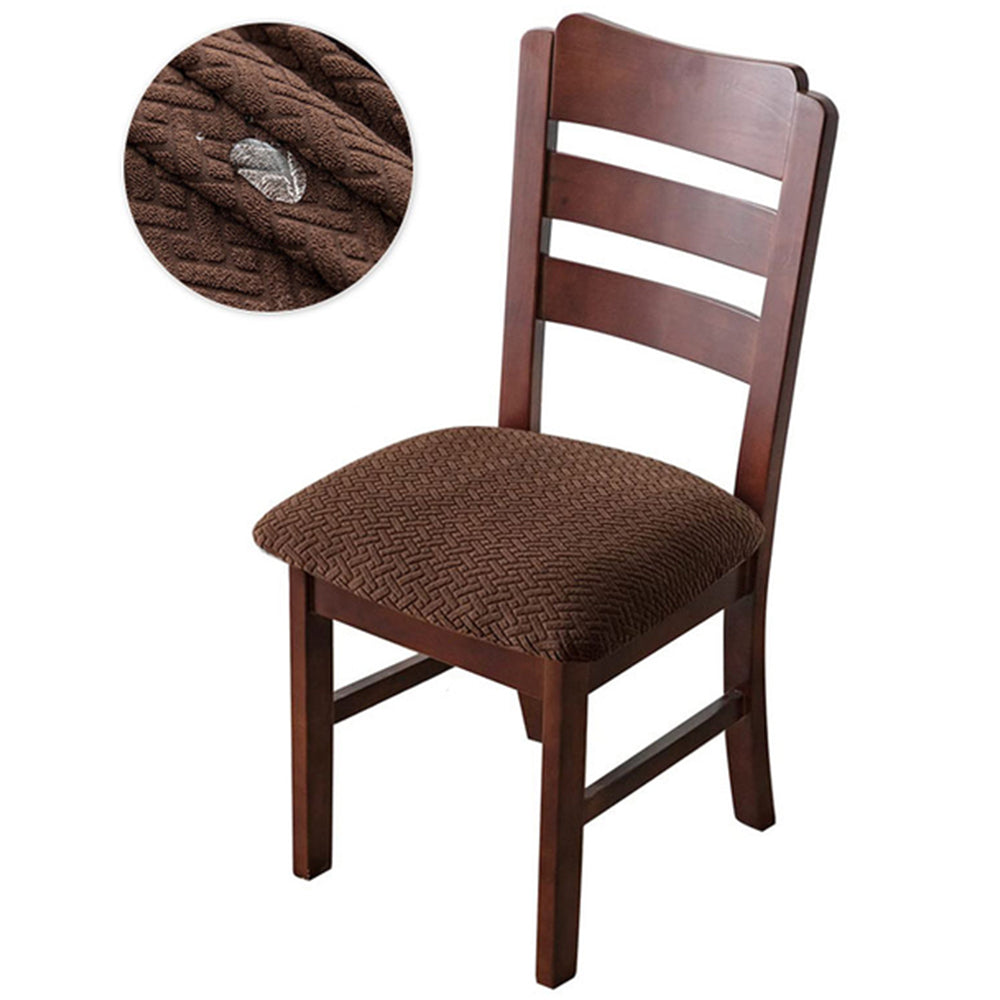 4pcs Dining Chair Seat Cover Jacquard Removable Elastic Cushion Slipcover -Coffee