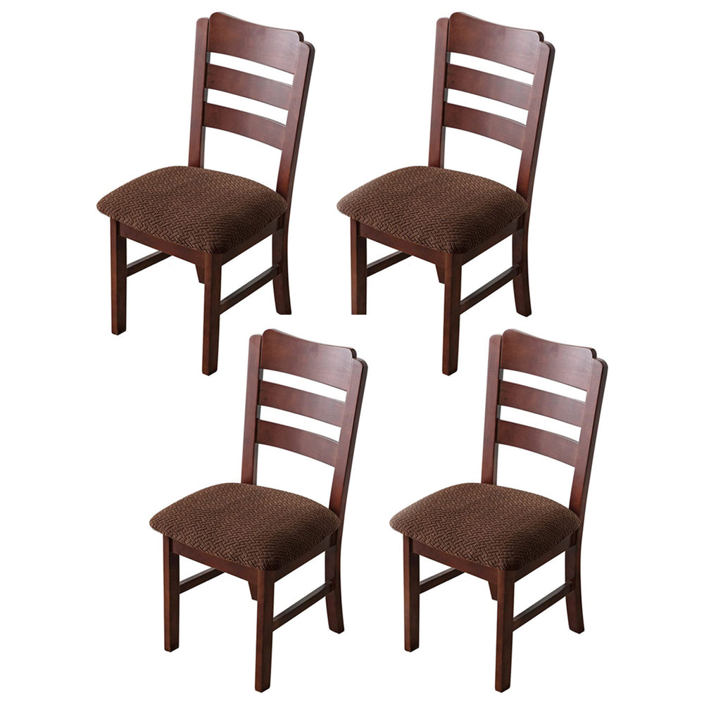 4pcs Dining Chair Seat Cover Jacquard Removable Elastic Cushion Slipcover -Coffee