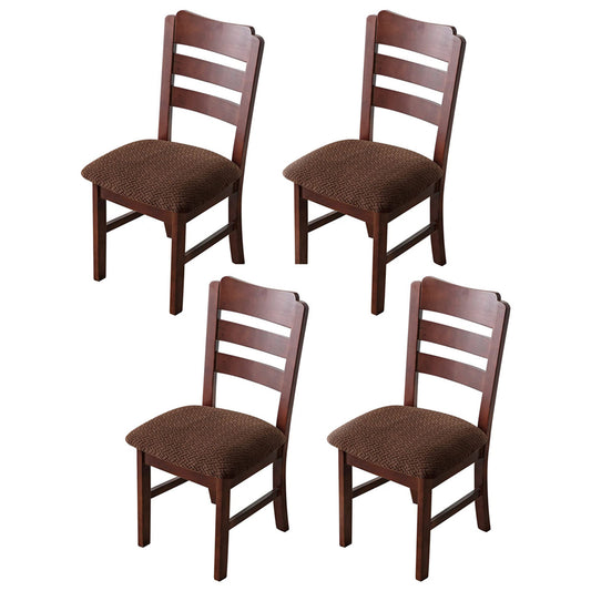 4pcs Dining Chair Seat Cover Jacquard Removable Elastic Cushion Slipcover -Coffee