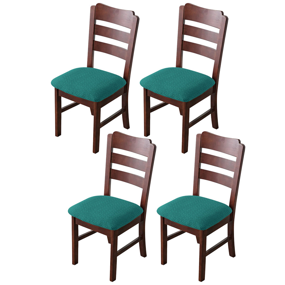 4pcs Dining Chair Seat Cover Jacquard Removable Elastic Cushion Slipcover -Green