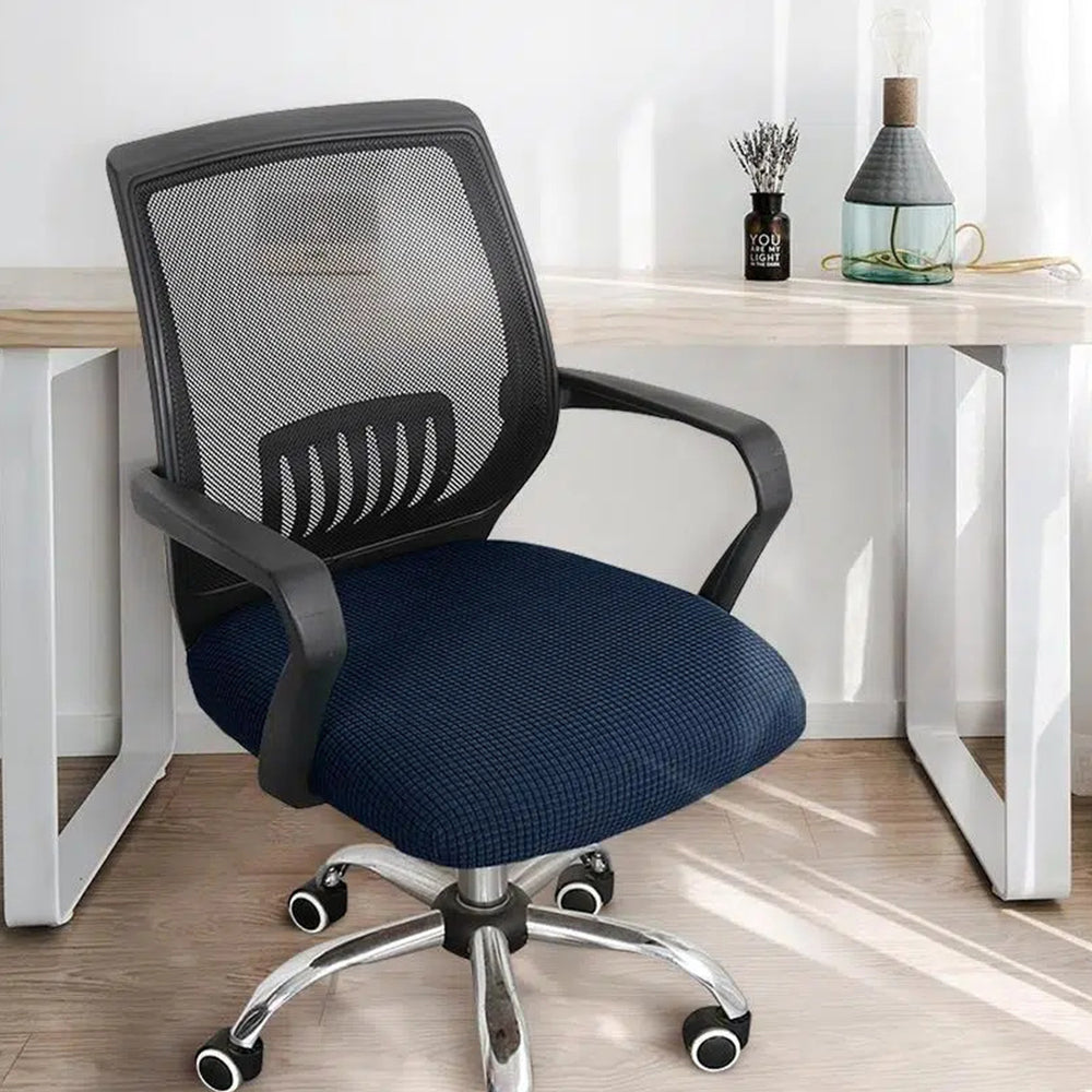 Rotating Seat Slipcover Covers Stretch Computer Desk Task Seat Covers Office Chair Cover -Navy blue