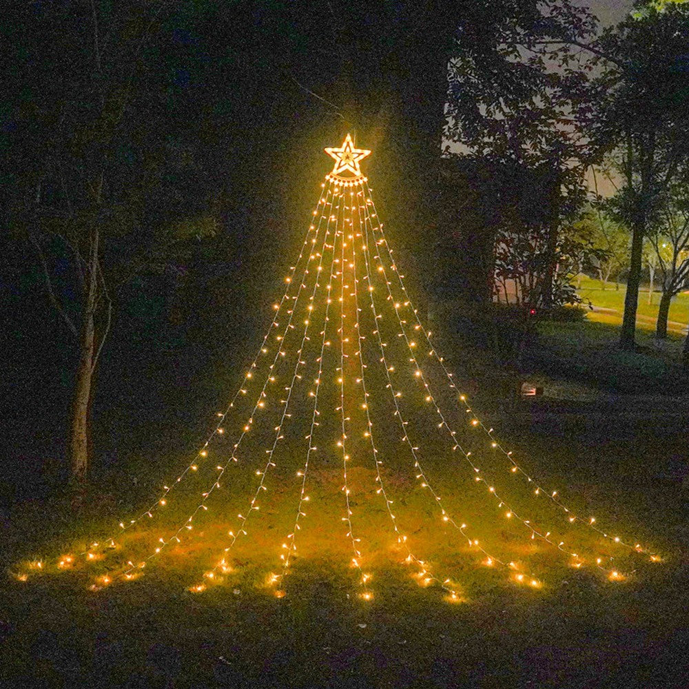 Solar String Lights Solar LED Star Waterfall Lights Christmas Tree Decor String Lights -Warm White