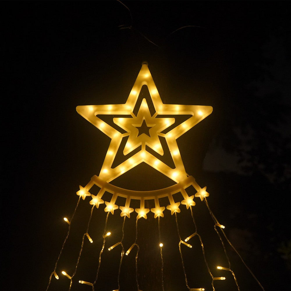 Solar String Lights Solar LED Star Waterfall Lights Christmas Tree Decor String Lights -Warm White