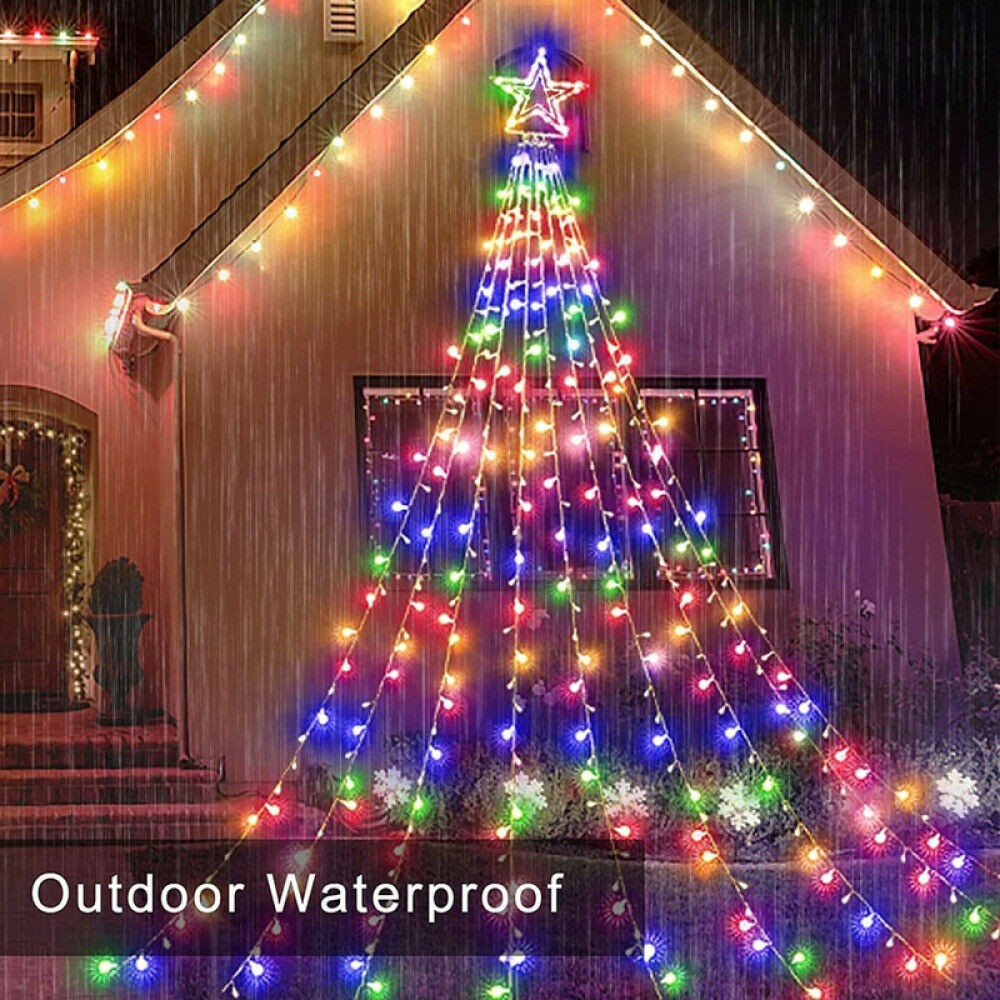 Solar String Lights Solar LED Star Waterfall Lights Christmas Tree Decor String Lights -Multicolor