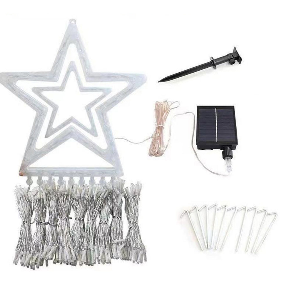 Solar String Lights Solar LED Star Waterfall Lights Christmas Tree Decor String Lights -Warm White