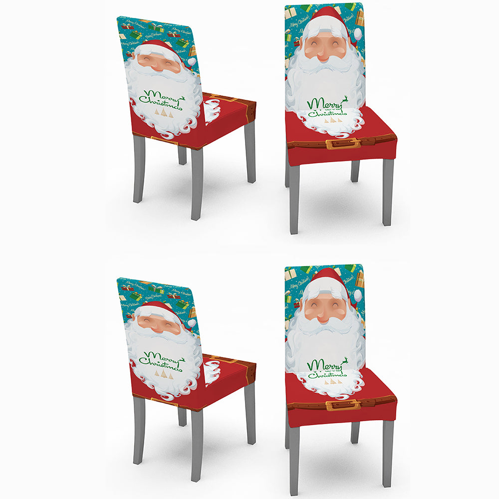 4Pcs Christmas Dining Chair Covers Xmas Chair Slipcovers Protector Washable Seat Protector Cover Xmas Decor -Big Santa Claus