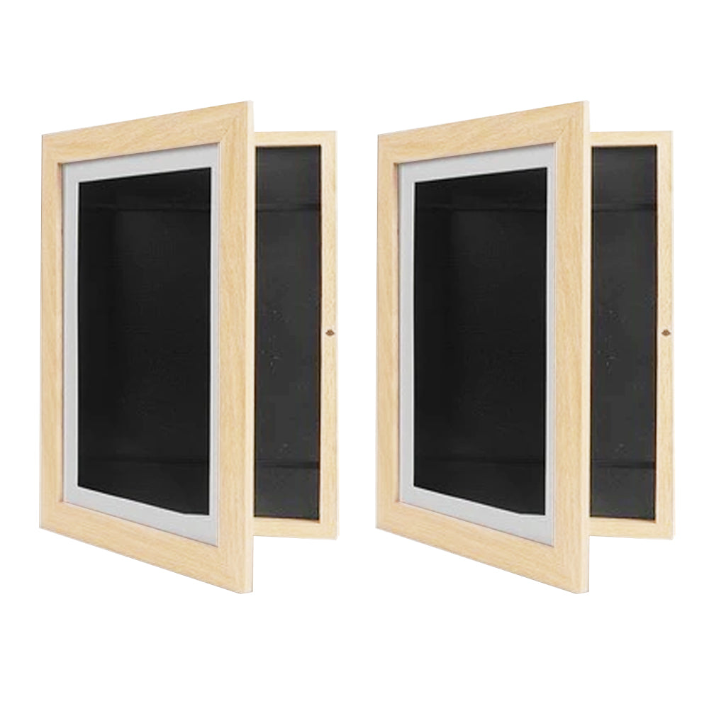 Wall Art 2pcs Kids Art Frames Wooden Artwork Display Holds up to 150 Sheets of A4 Paper -Wood color