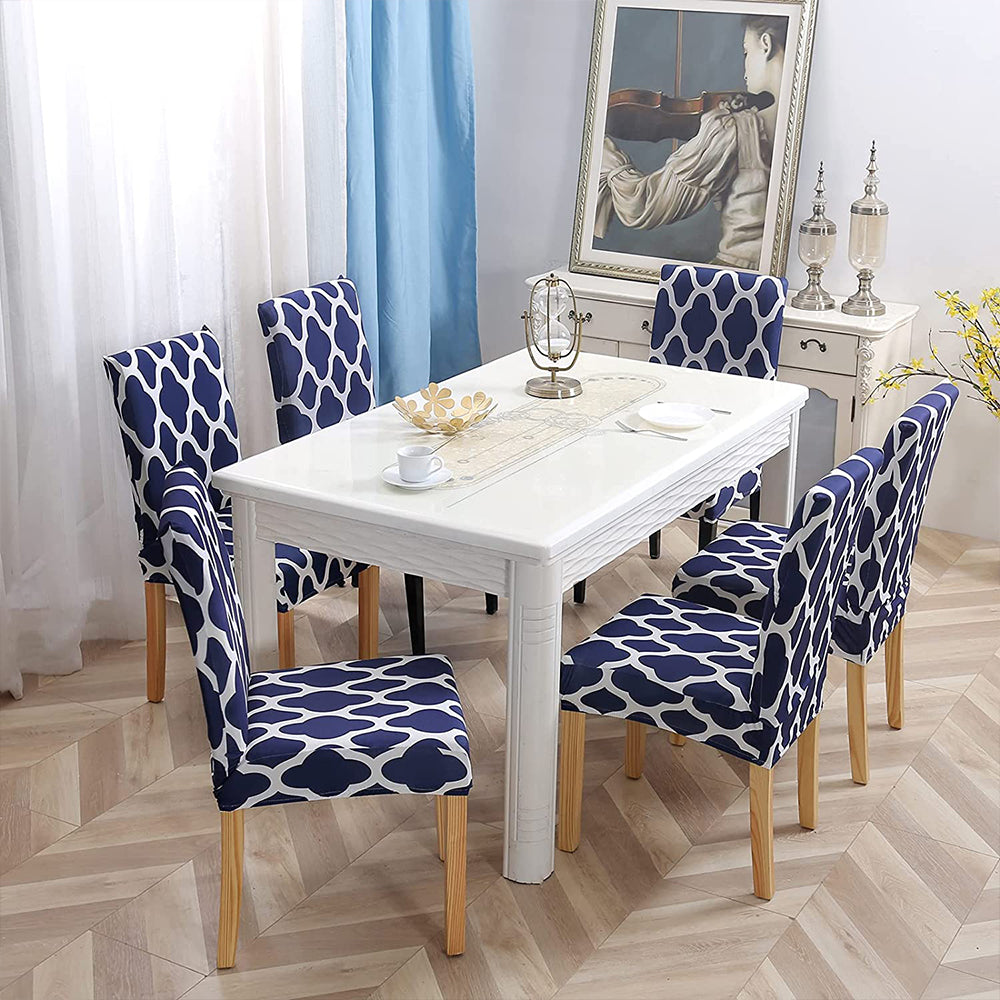 Chair Cover 4Pcs Elastic Dining Chair Protective Covers Stretch Chair Covers Slipcovers for Home Use-Navy Blue