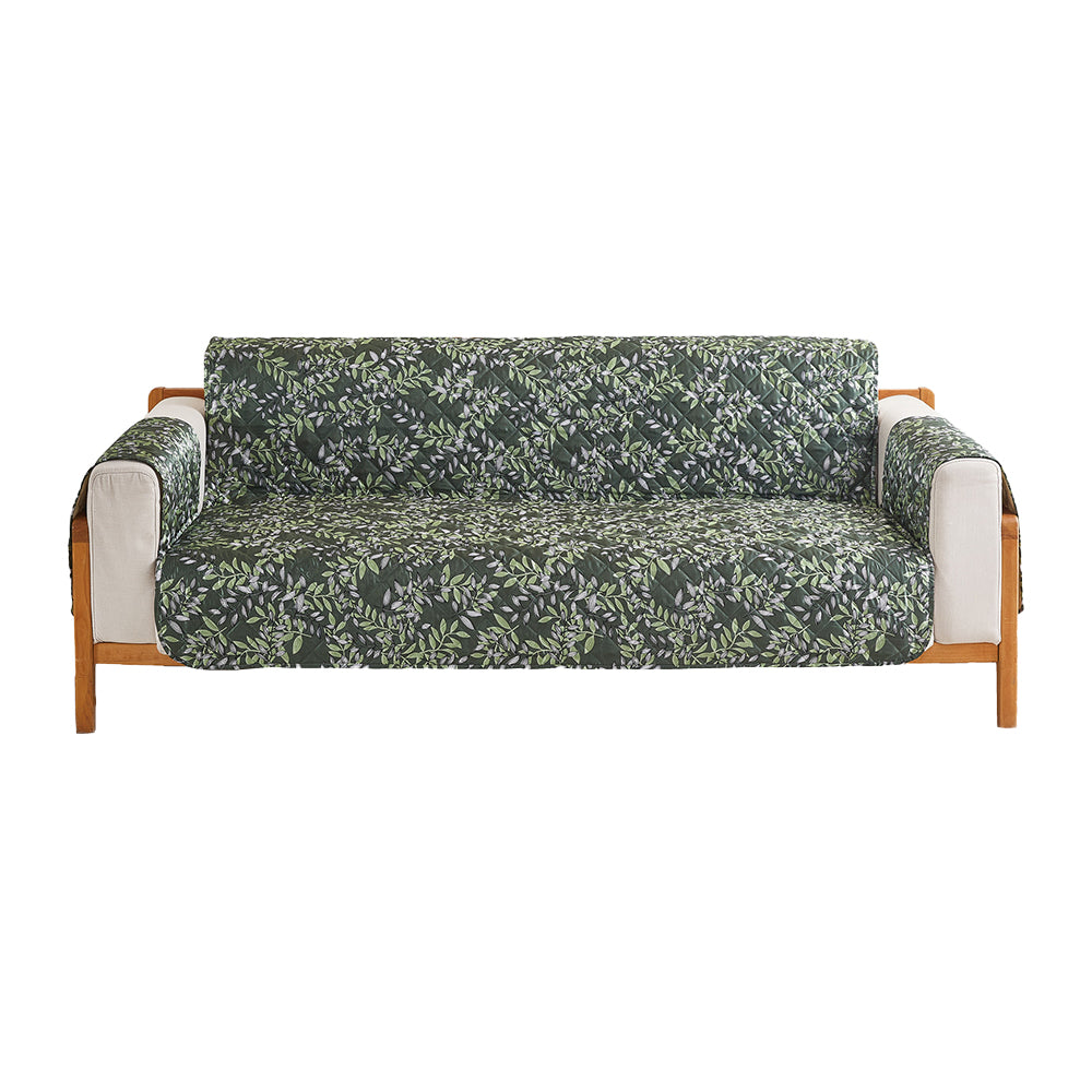 Sofa Cover Leaves Printed T-Shaped Sofa Cover Non Slip Couch Cover Sofa Slipcover Furniture Protector-Dark green