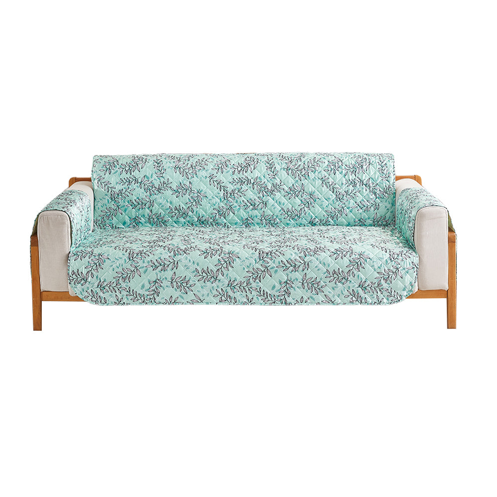 Sofa Cover Leaves Printed T-Shaped Sofa Cover Non Slip Couch Cover Sofa Slipcover Furniture Protector-Light blue