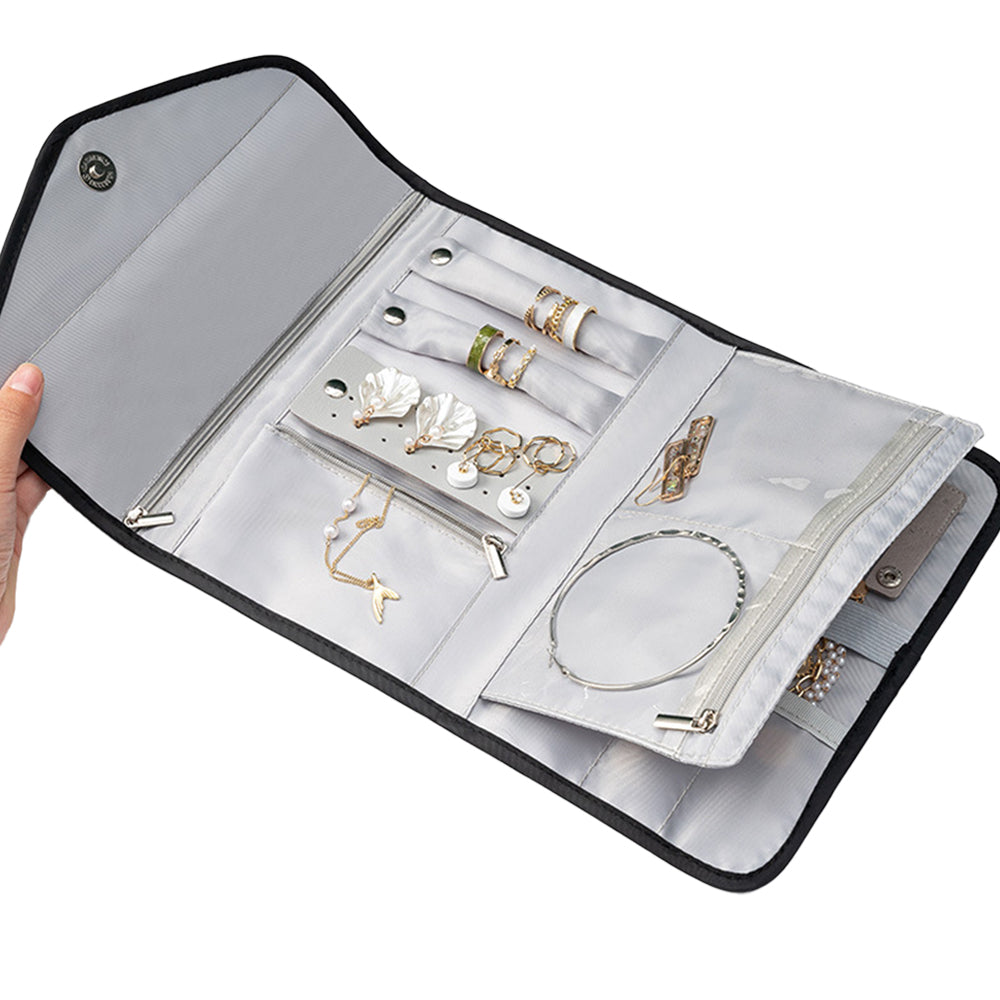 Travel Jewelry Organizer Case Foldable Jewelry Organizer for Rings Necklaces Bracelets Earrings -Grey