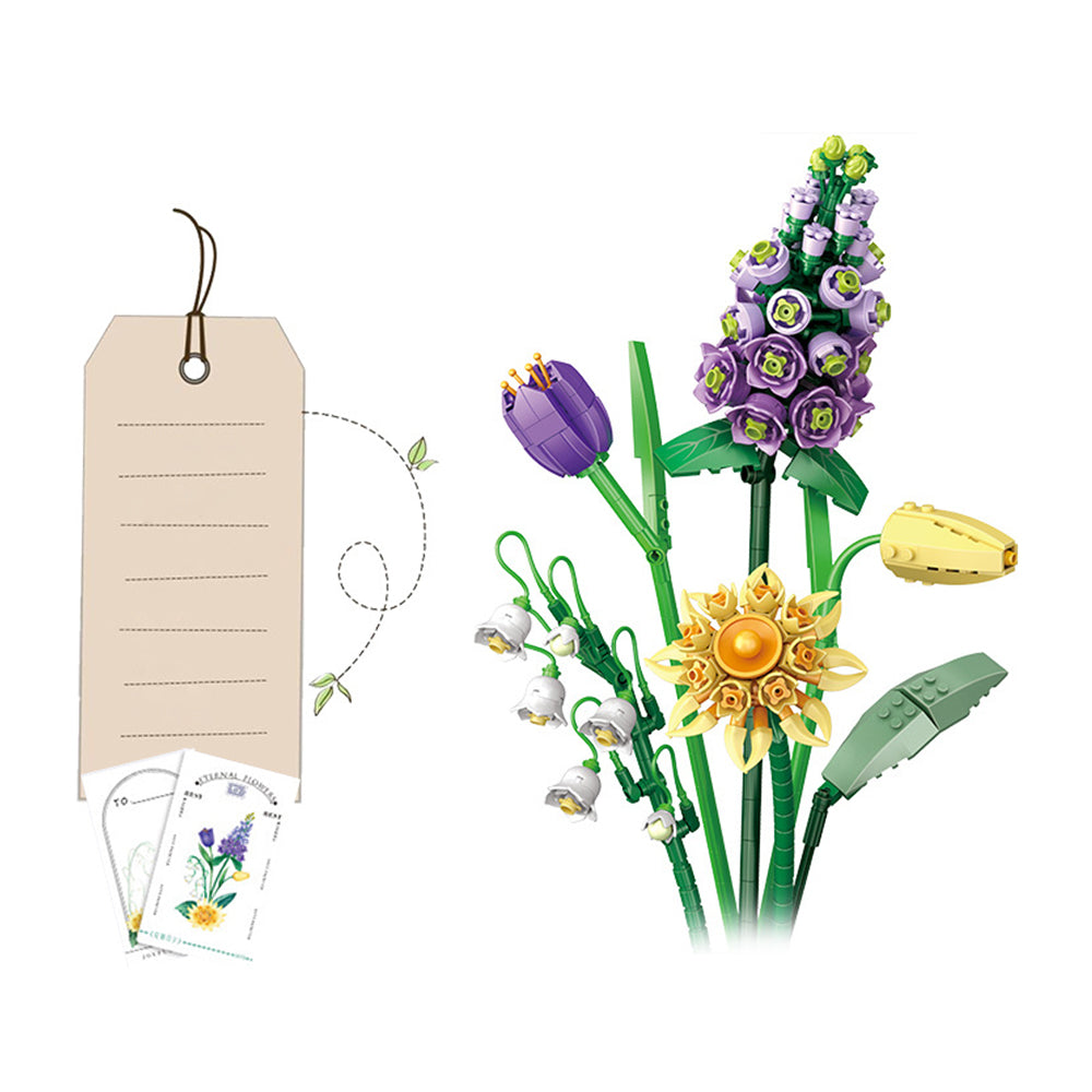 3pcs Flower Bouquet Building Blocks Kit DIY Unique Decoration Artificial Flowers for Home -Sunflower and Blue flower and Purple Campanula