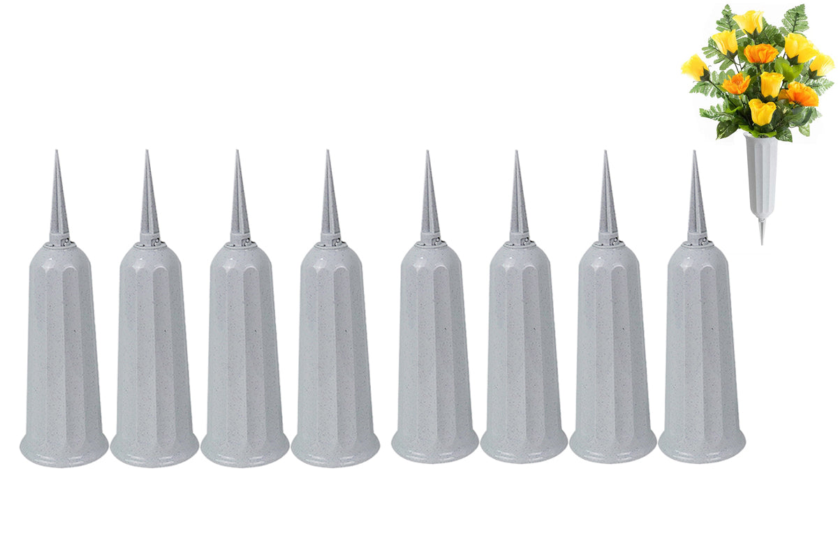8Pcs Grave Ground Stake Vase Cemetery Memorial Vase with Spikes Resin Cones Flowers Holder-Grey