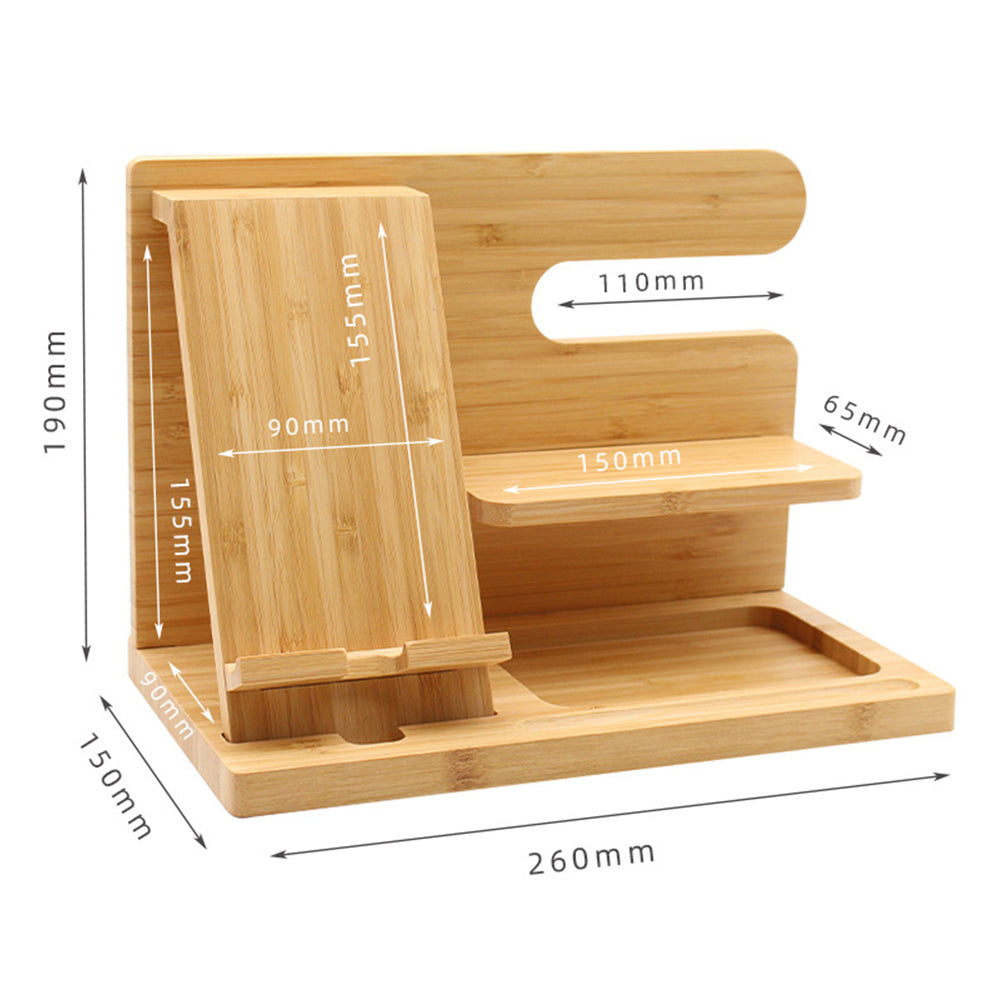 Wood Phone Docking Station Key Holder Wallet Stand Watch Organizer