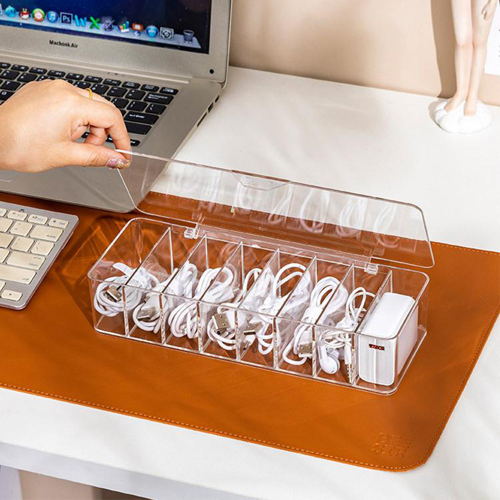 Plastic Clear Cable Management Box Power Cord Organizer with Lid and 8 Wire Ties