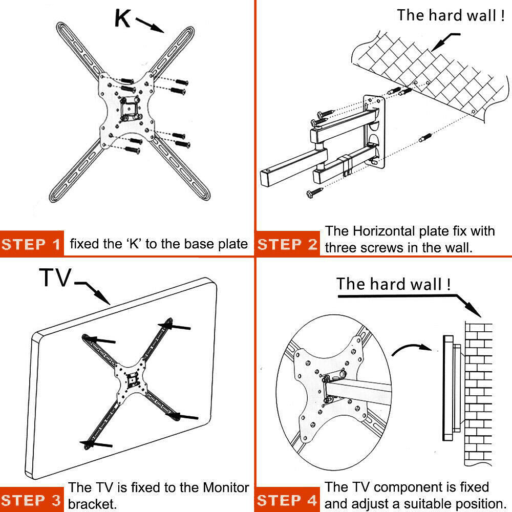 Full Motion TV Wall Mount Bracket Swivel Tilt