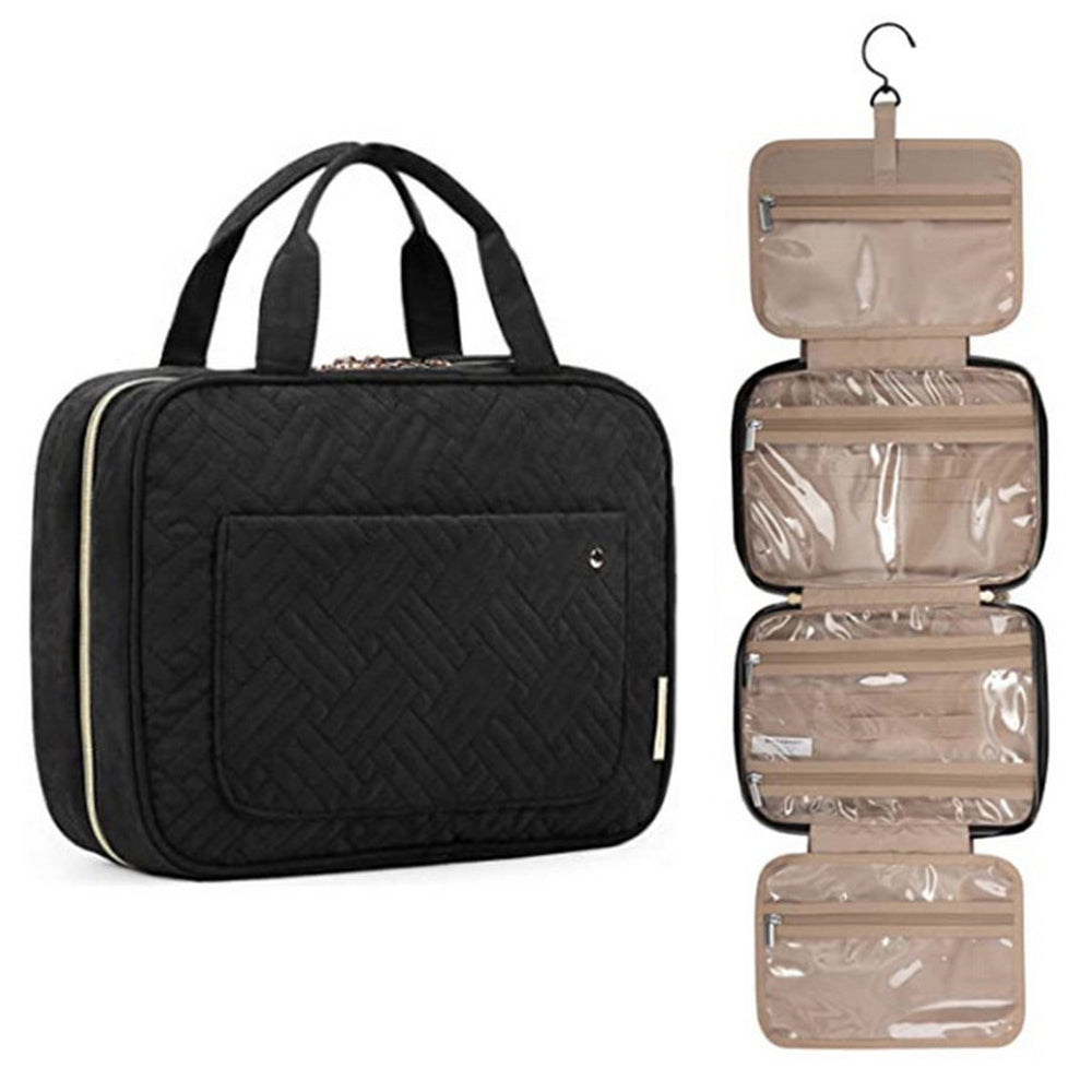 Travel Makeup Cosmetic Bathroom Toiletry Wash Shower Storage Bag Case With Hook -Black