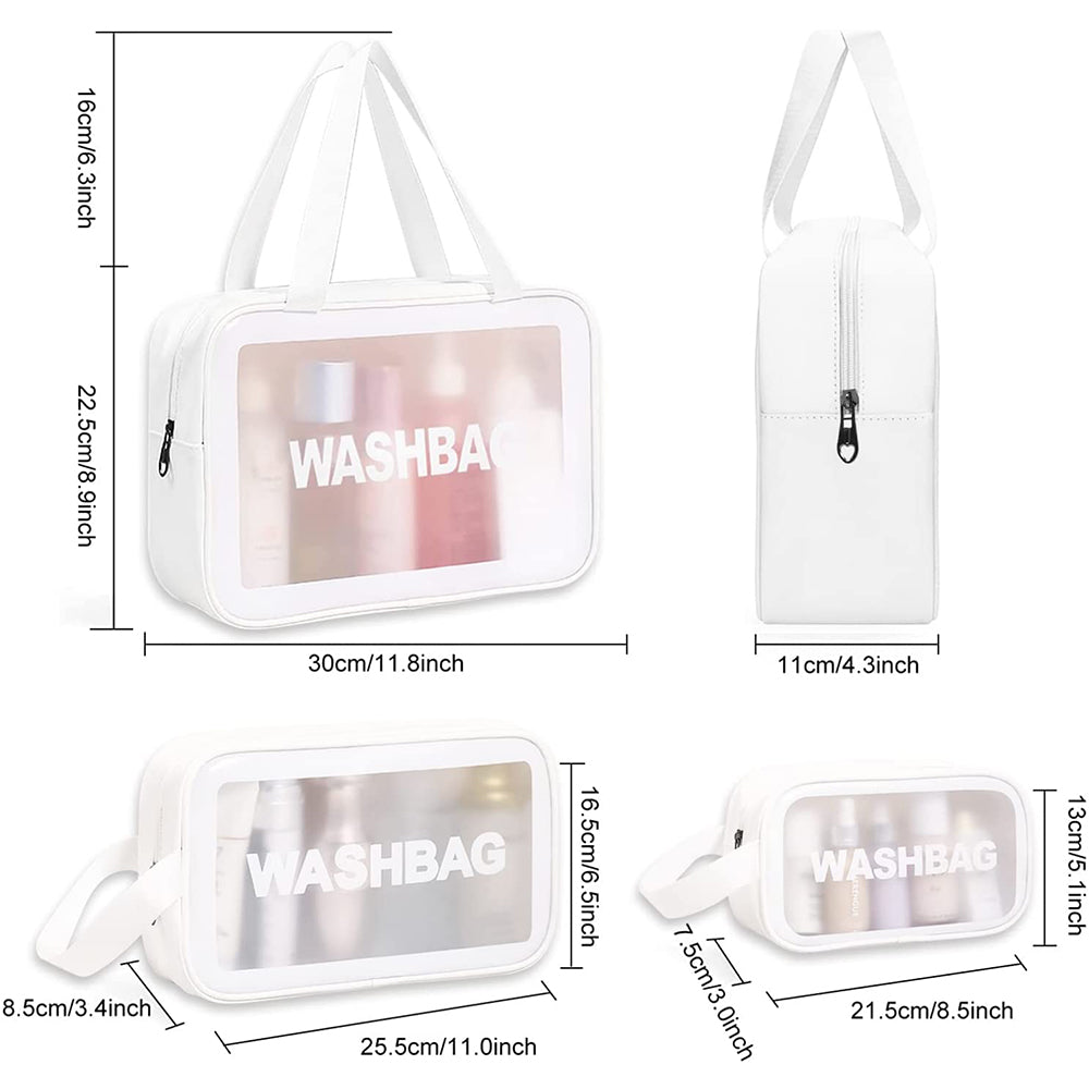 3Pcs PVC Cosmetic Bags for Makeup Travel Toiletry Wash Bags -White